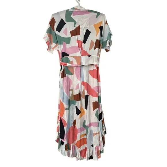 Anthro Corey Lynn Calter Soho Geometric Print Midi Ruffle Shirt Dress Size XS - Picture 7 of 9